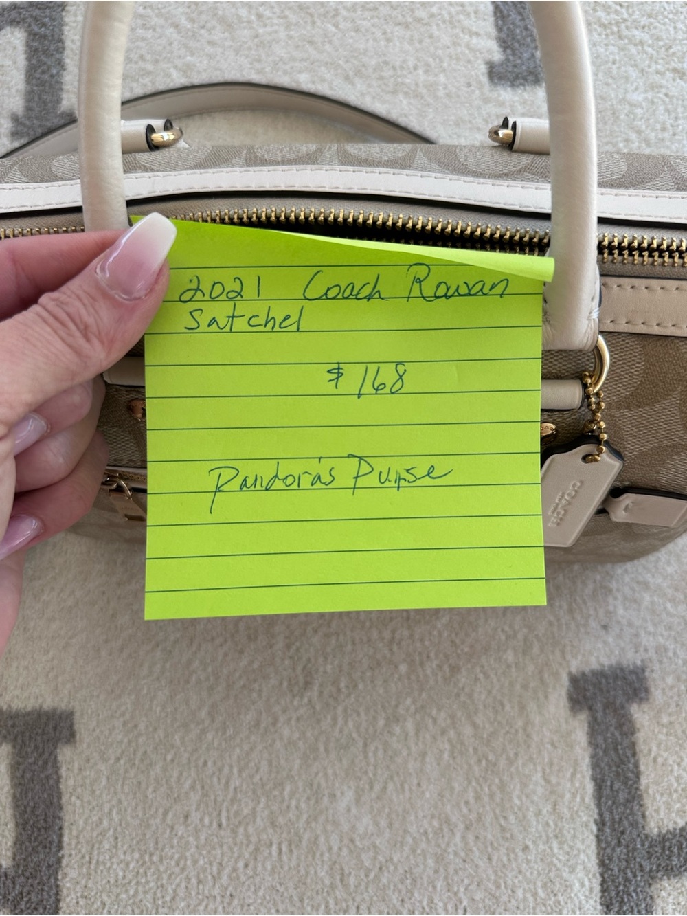 Coach Beige Signature Satchel with Chalk Trim - Picture 3 of 11